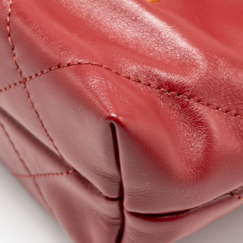 Chanel Mini 22 Bag Shiny Calfskin Red GHW (Microchip)