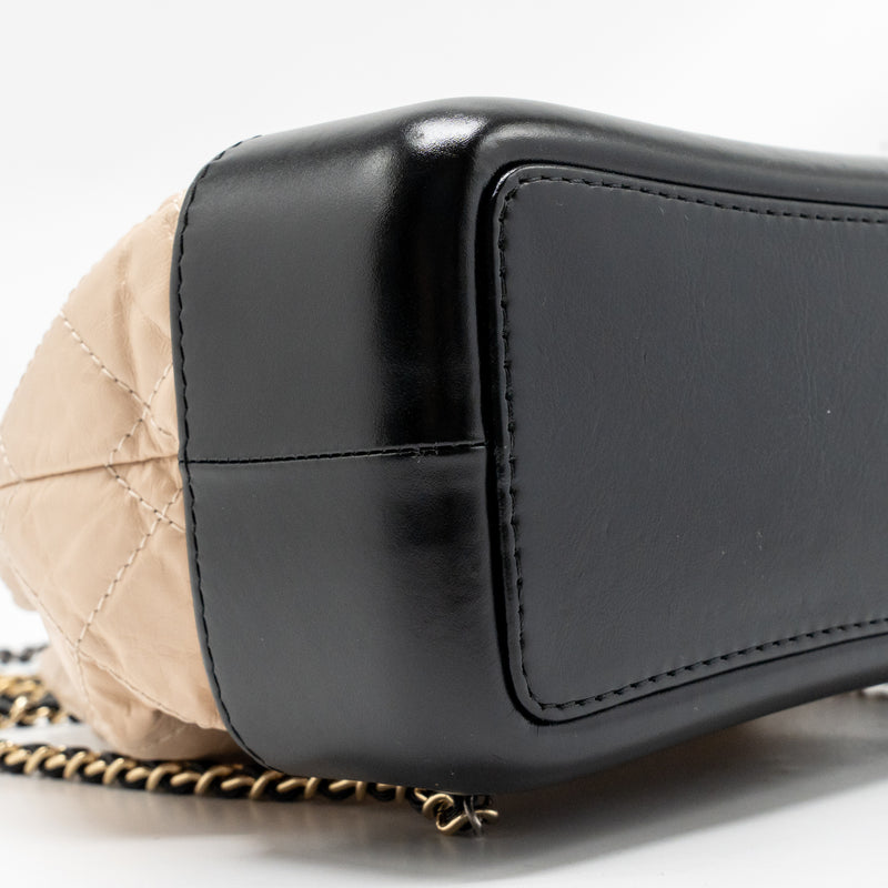 Chanel Small Gabrielle Backpack Aged Calfskin Beige/ Black Multicolour Hardware