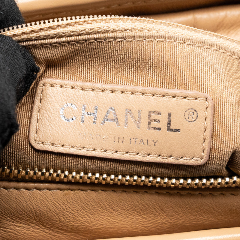 Chanel Small Chevron Gabrielle Hobo Bag calfskin beige multicolour hardware