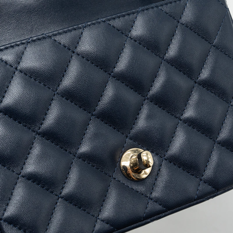Chanel Classic Mini Square Flap Bag Lambskin Dark Blue LGHW