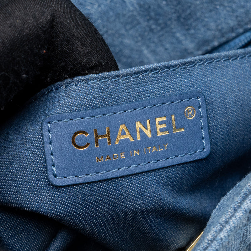 Chanel 22c Denim Pearl Crush Mini Square Flap Bag Denim Light blue GHW (Microchip)