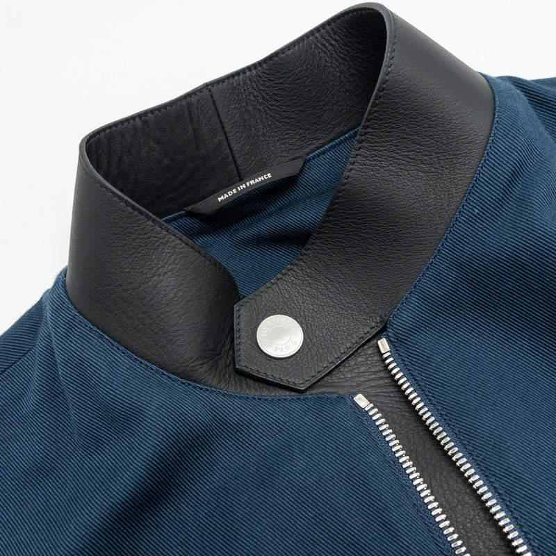 Hermes size 46 jacket with leather detail navy black