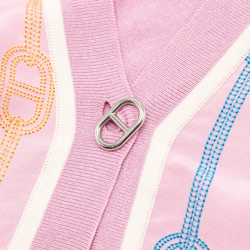 Hermes Size 38 Chaine d’Ancre embroidered long-sleeve twillaine cardigan Silk/Cotton Rose Clair SHW