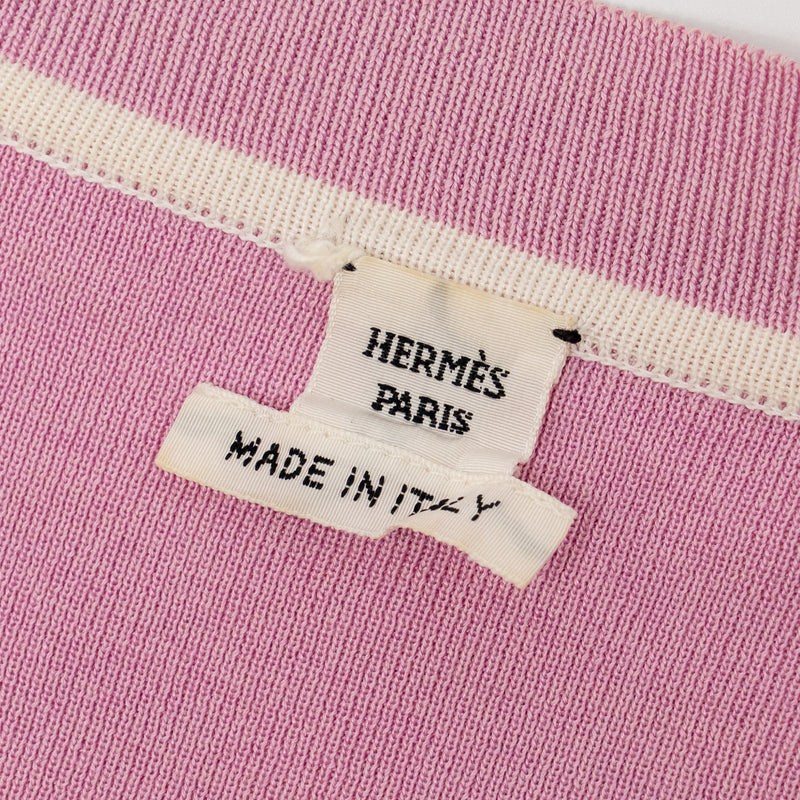 Hermes Size 38 Chaine d’Ancre embroidered long-sleeve twillaine cardigan Silk/Cotton Rose Clair SHW
