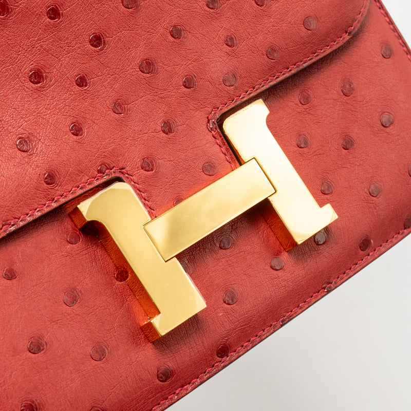 Hermes Mini Constance Ostrich Rouge Vif GHW Stamp A