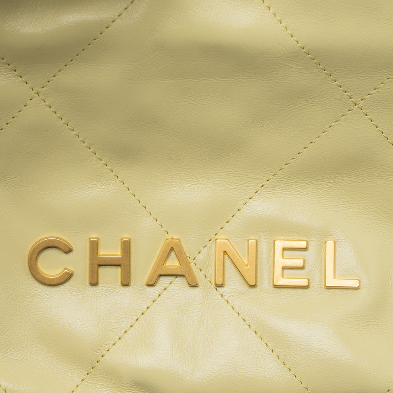 Chanel 23S Mini 22 Bag Shiny Calfskin Light Yellow Brushed GHW (Microchip)