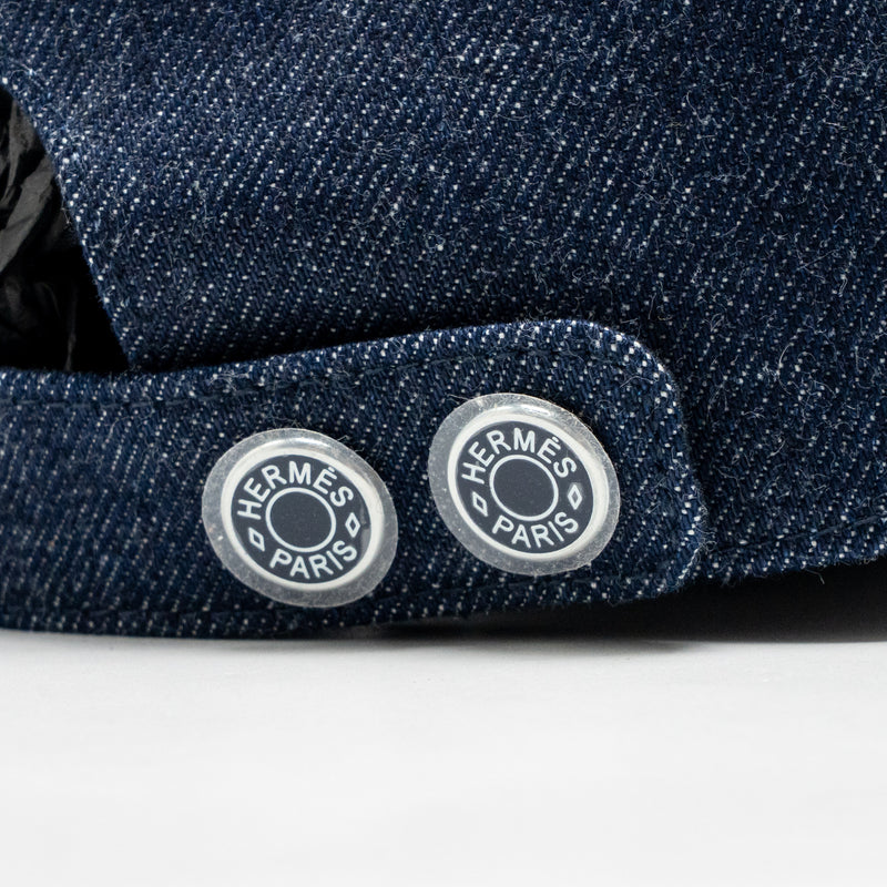 Hermes Size 57 Tess Denim Cap Cotton Bleu Indigo/ Marine