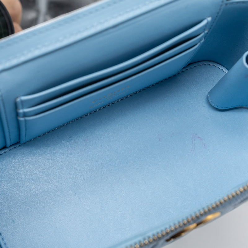 Chanel detailed top handle long vanity with chain caviar light blue GHW