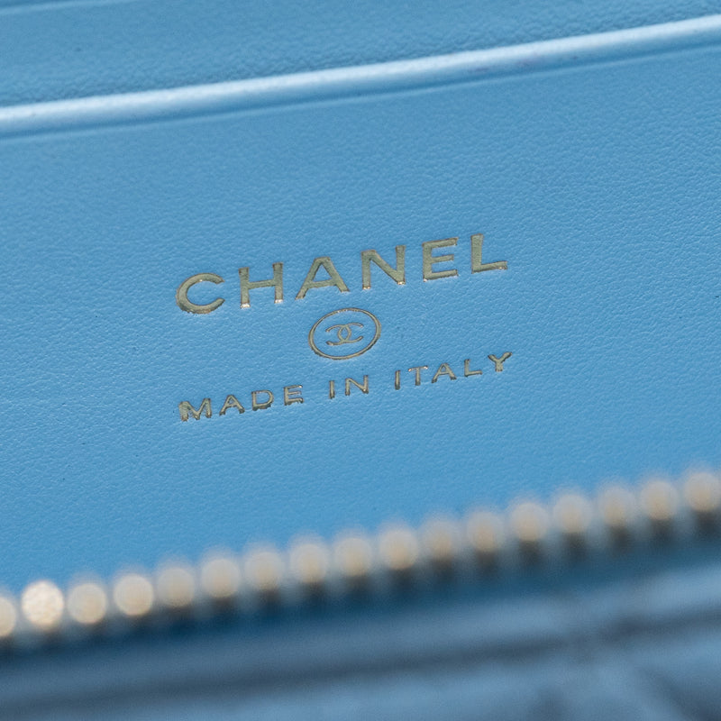 Chanel detailed top handle long vanity with chain caviar light blue GHW