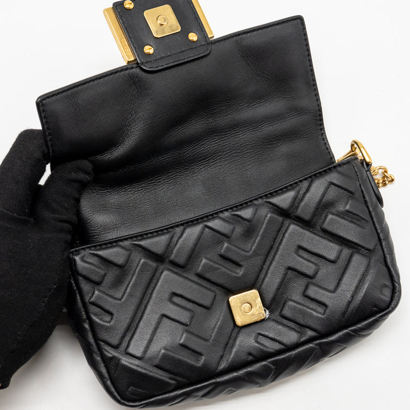 Fendi Mini Baguette Bag FF Motif Lambskin Black GHW