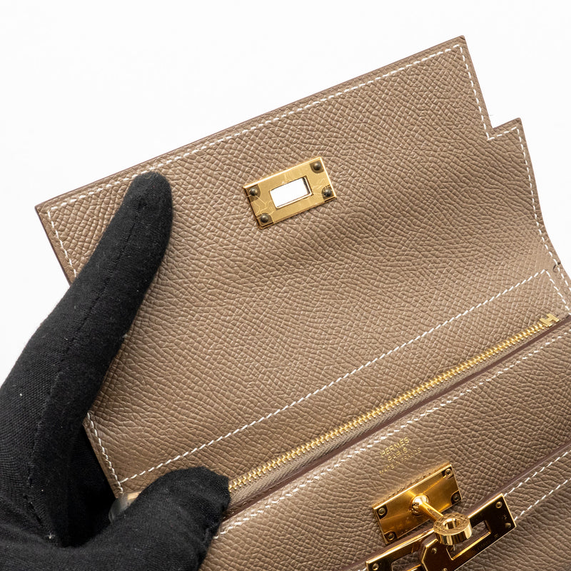 Hermes Kelly Wallet Epsom Etoupe GHW Stamp D