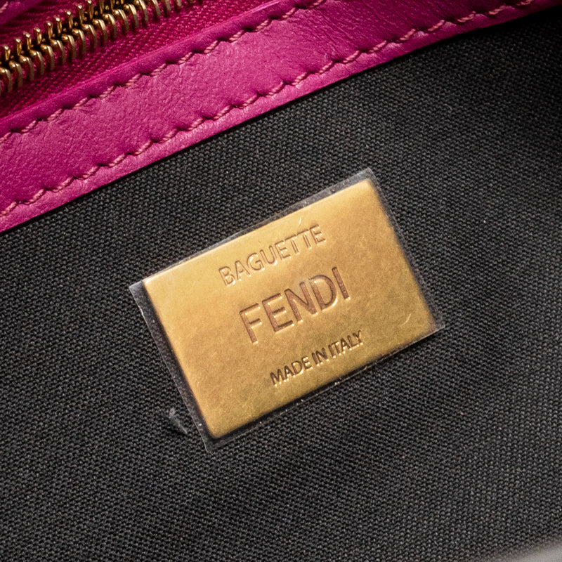 Fendi Baguette Bag FF Embossed Nappa Leather Pink GHW