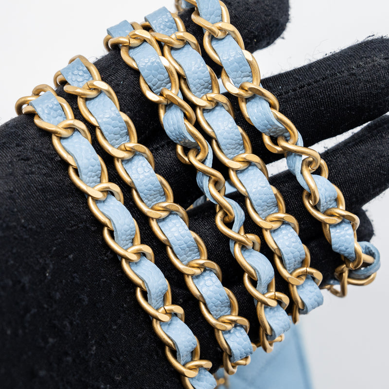 Chanel detailed top handle long vanity with chain caviar light blue GHW