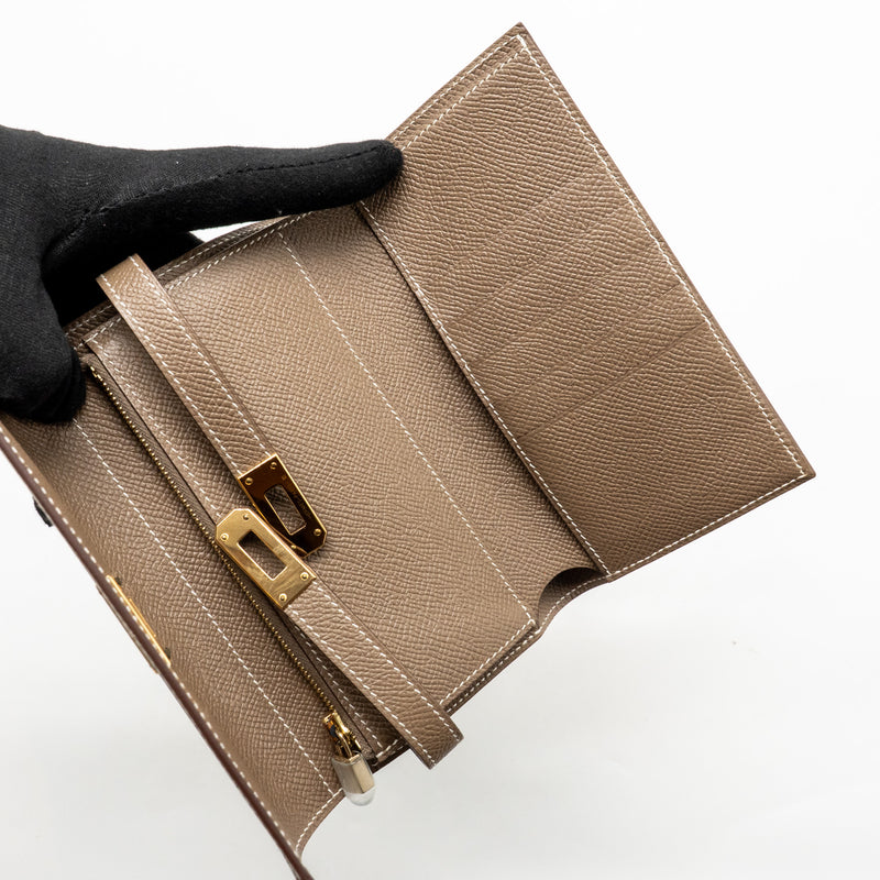 Hermes Kelly Wallet Epsom Etoupe GHW Stamp D