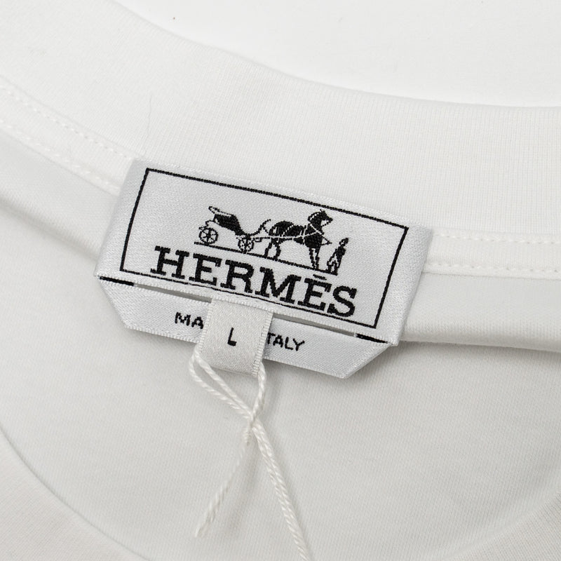 Hermes Size L Cavalcadour Griffonne embroidered t-shirt Cotton white