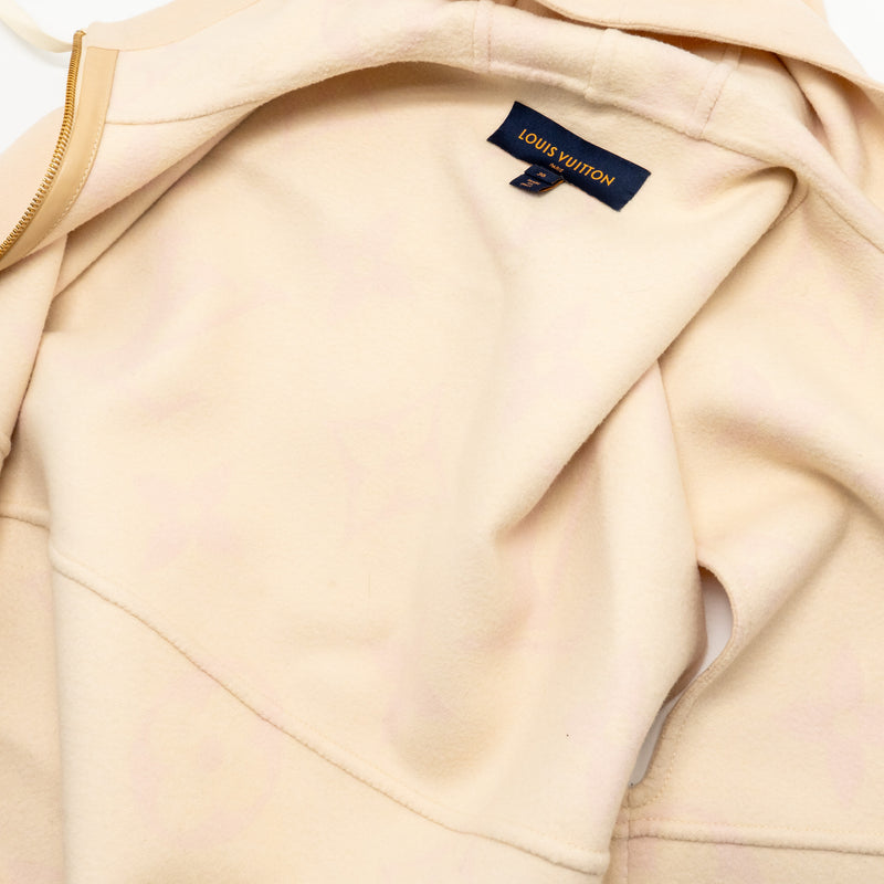 Louis Vuitton Size 36 Sleeveless Hooded Zip Up Coat Wool Cream Beige