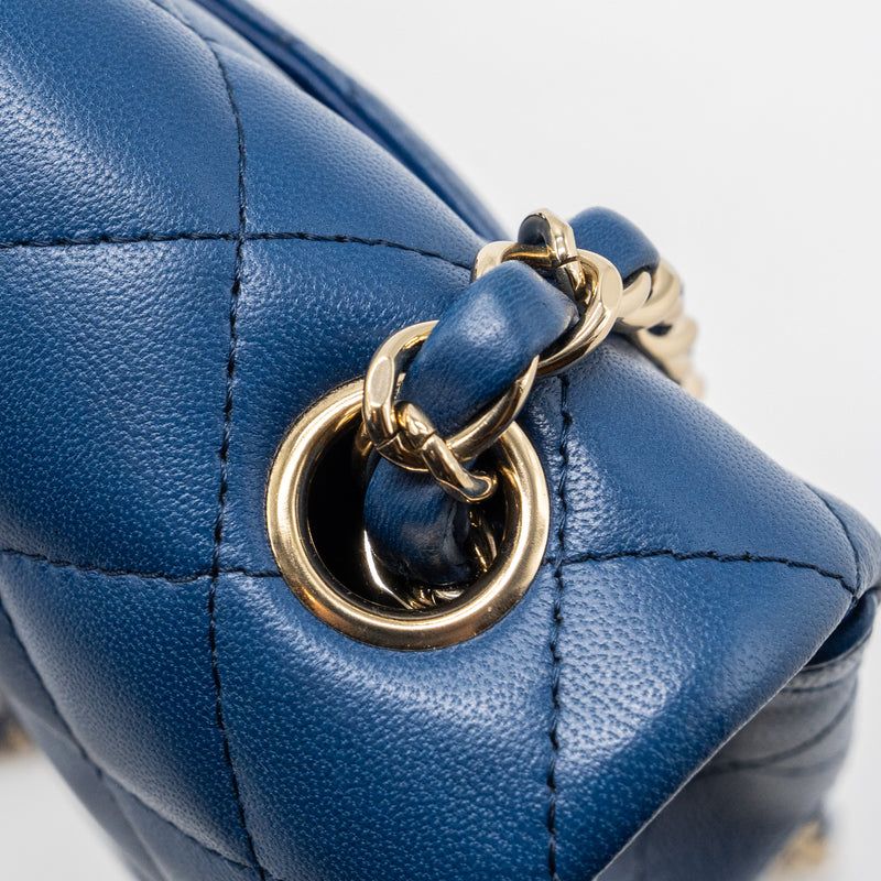 Chanel mini rectangular flap bag lambskin Blue LGHW