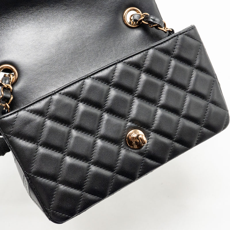 Chanel Mini Rectangular Flap Bag Lambskin Black RGHW (Microchip)