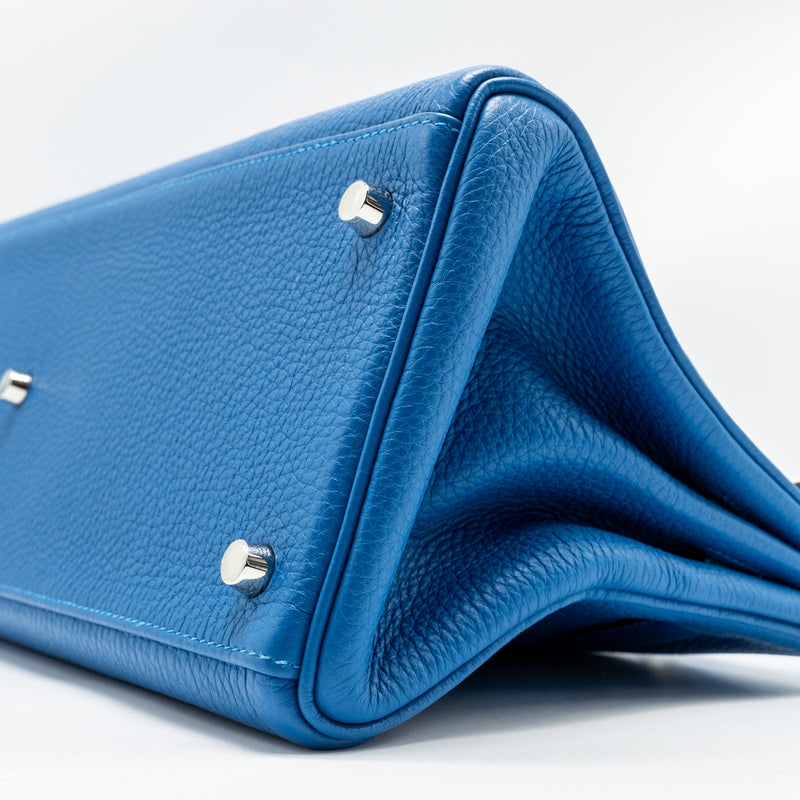 Hermes Shoulder Kelly Clemence Blue SHW Stamp Square O