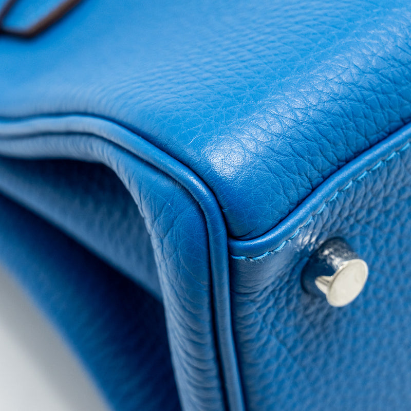 Hermes Shoulder Kelly Clemence Blue SHW Stamp Square O