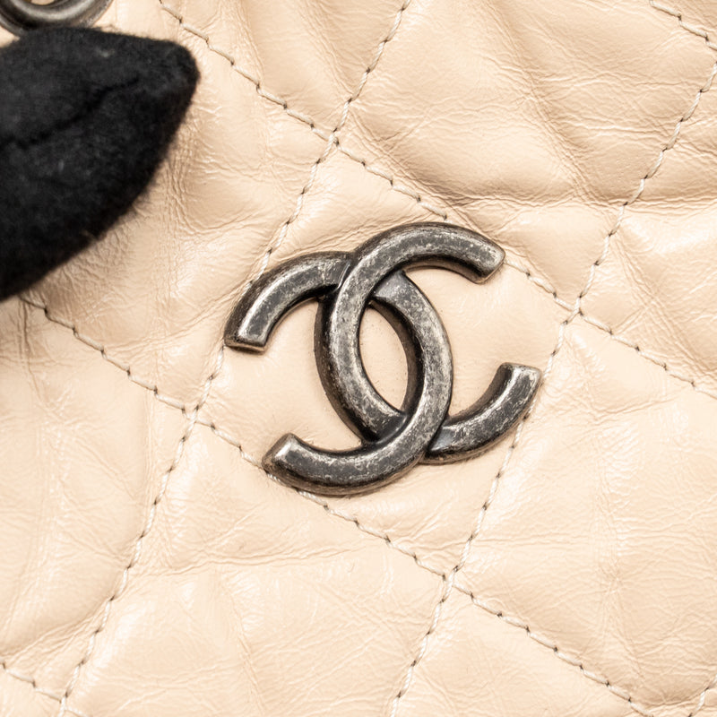 Chanel Small Gabrielle Backpack Aged Calfskin Beige/ Black Multicolour Hardware