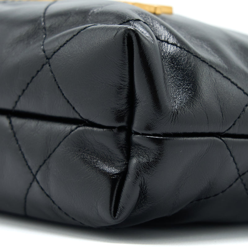 Chanel Mini 22 Bag Shiny Calfskin Black Brushed GHW (Microchip)