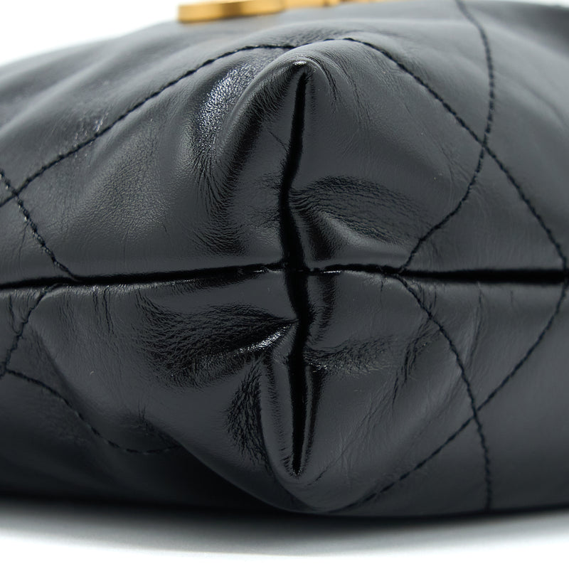 Chanel Mini 22 Bag Shiny Calfskin Black Brushed GHW (Microchip)