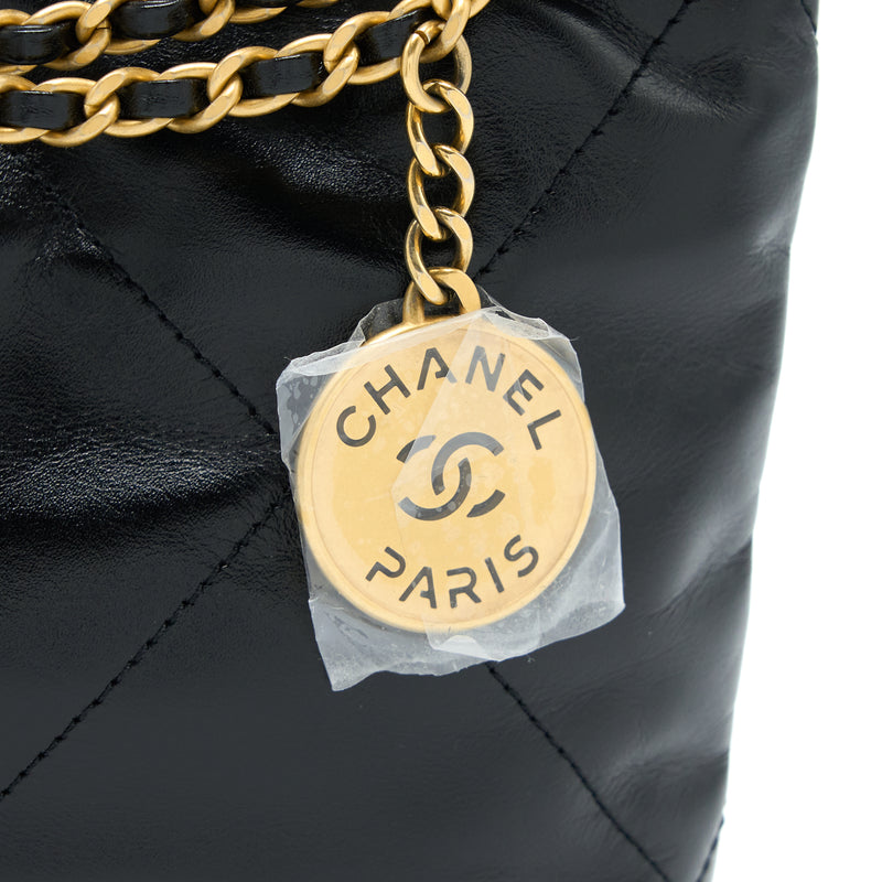 Chanel Mini 22 Bag Shiny Calfskin Black Brushed GHW (Microchip)