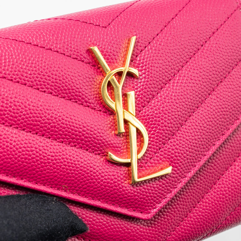 Saint laurent compact tri-fold wallet calfskin pink GHW