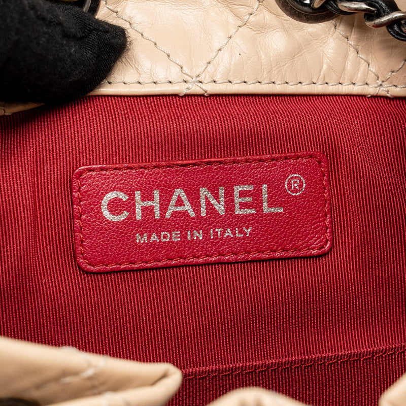 Chanel Small Gabrielle Backpack Aged Calfskin Beige/ Black Multicolour Hardware
