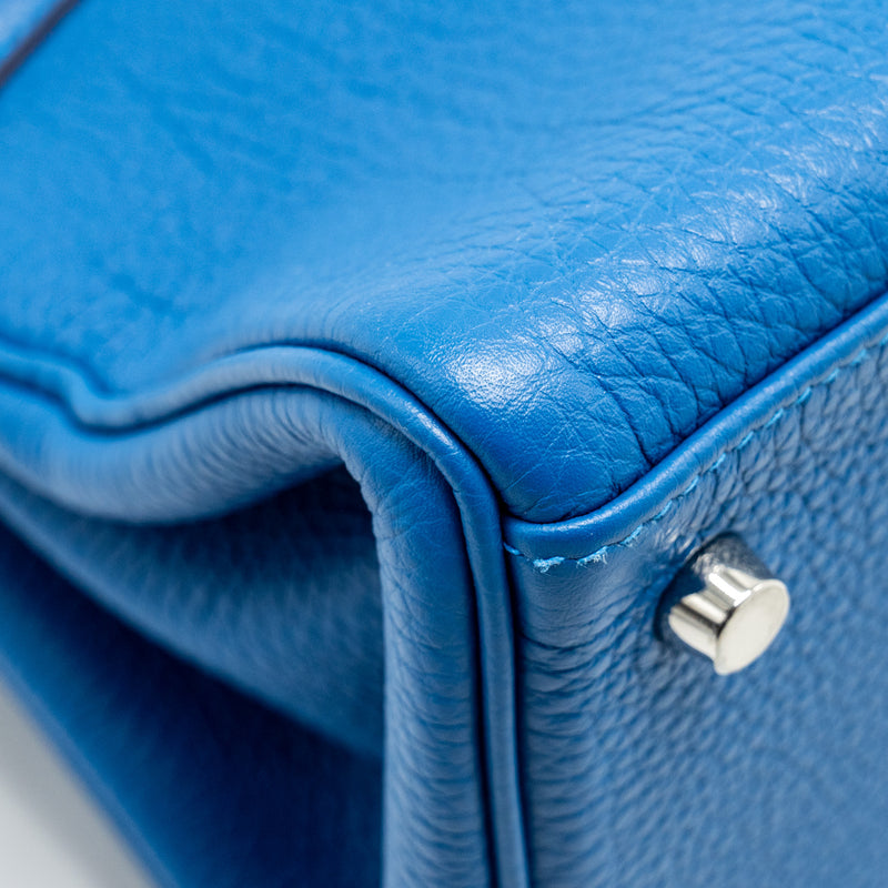 Hermes Shoulder Kelly Clemence Blue SHW Stamp Square O
