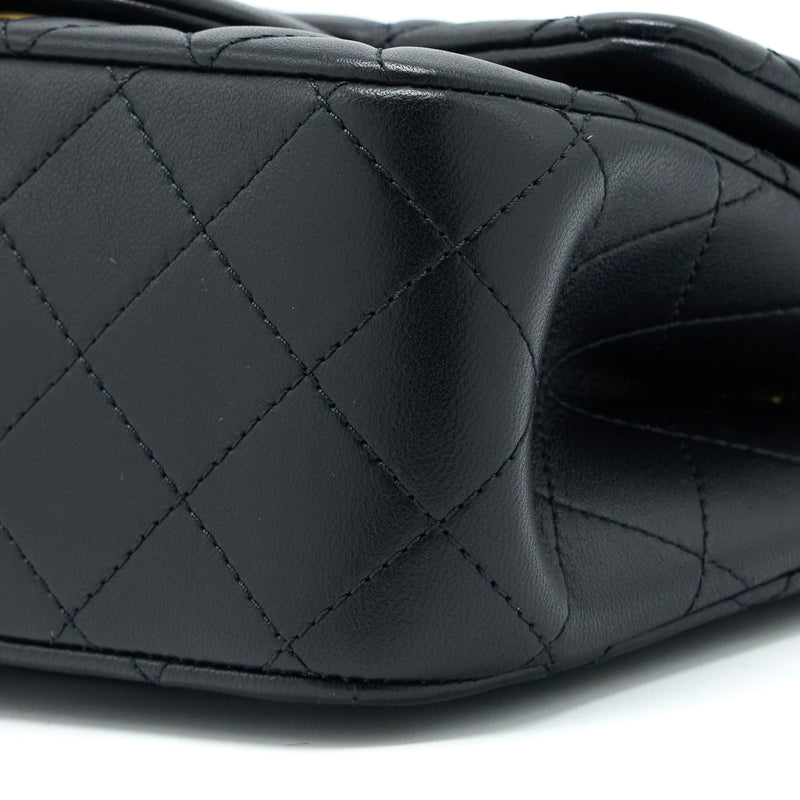 Chanel 23S Camellia Chain Mini Square Flap Bag Lambskin Black Brushed GHW (Microchip)