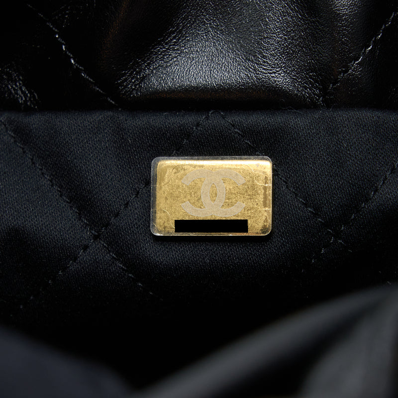 Chanel Mini 22 Bag Shiny Calfskin Black Brushed GHW (Microchip)