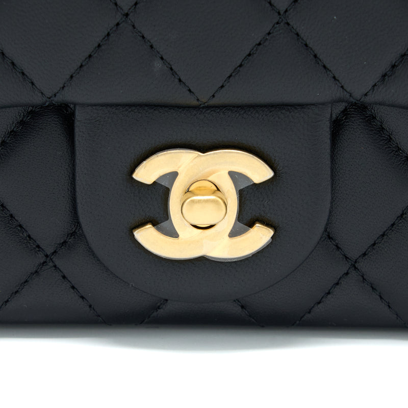Chanel 23S Camellia Chain Mini Square Flap Bag Lambskin Black Brushed GHW (Microchip)