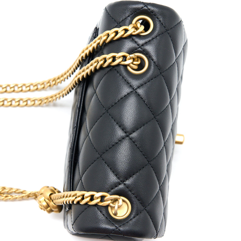 Chanel Romance Mini Square Flap Black Lambskin Aged Gold Hardware