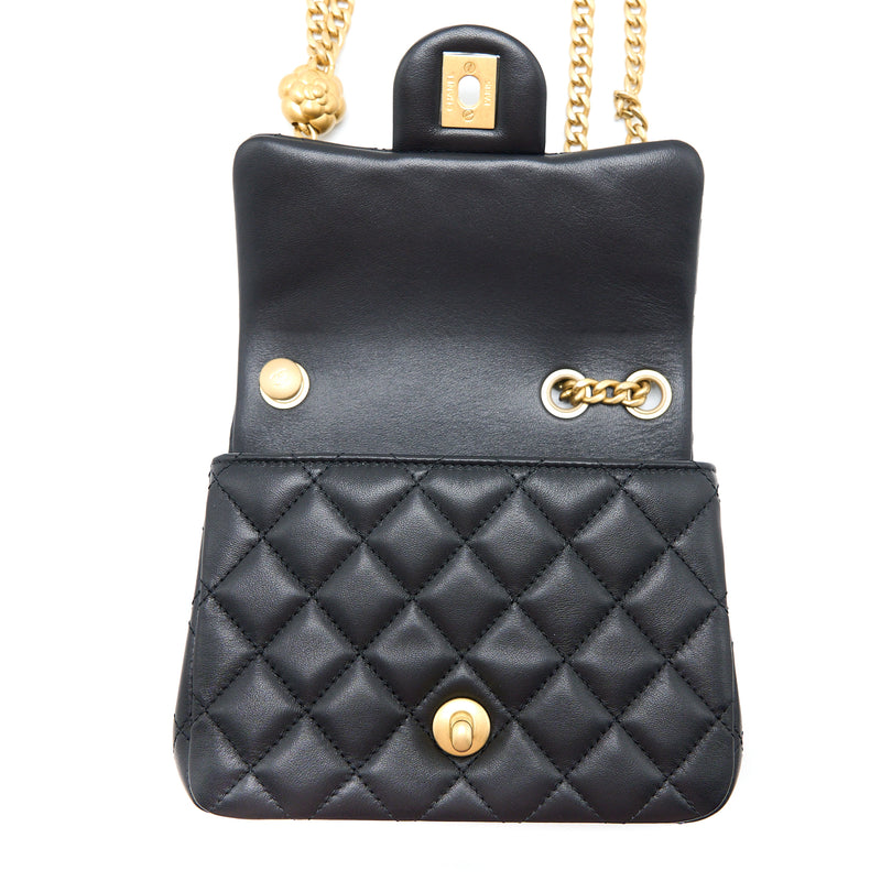Chanel Gold Camellia Quilted Leather Mini Classic Flap Bag Chanel