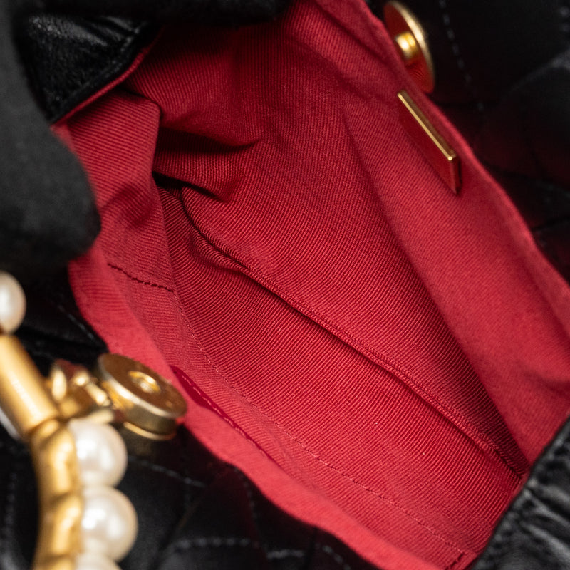 Chanel pearl round handle evening clutch lambskin black GHW (microchip)