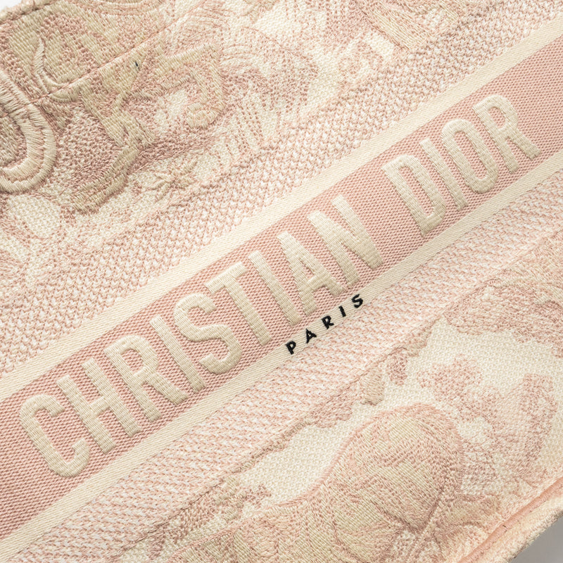 Dior medium book tote pink toile de jouy embroidery