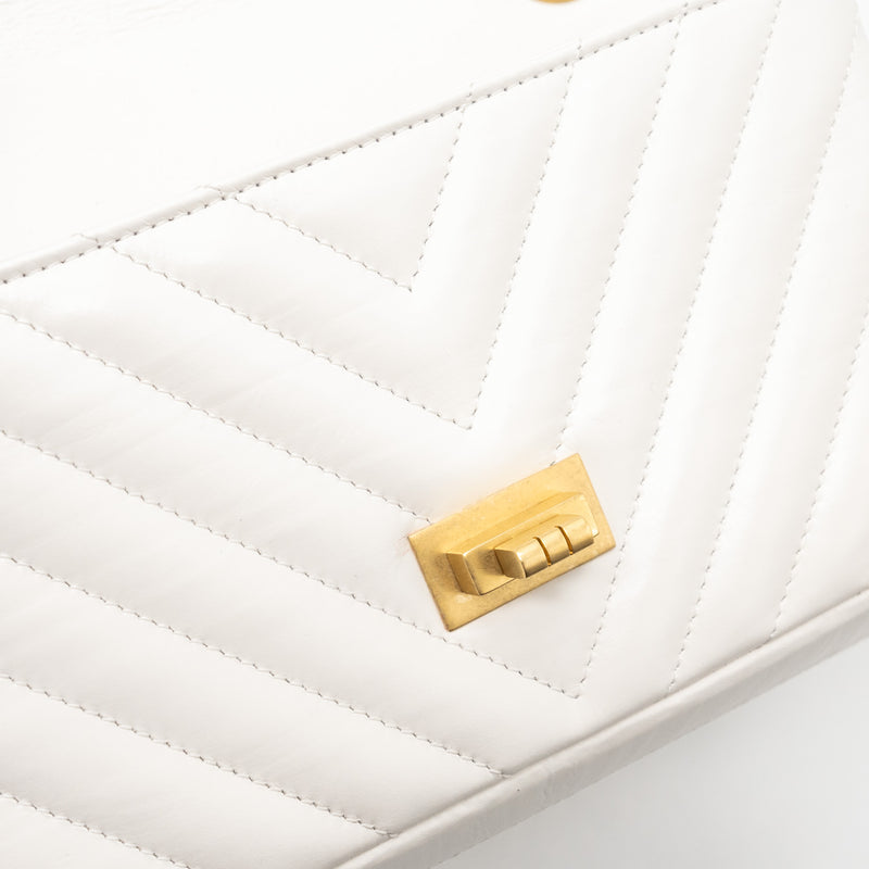 Chanel mini chevron 2.55 reissue flap bag calfskin white GHW (microchip)