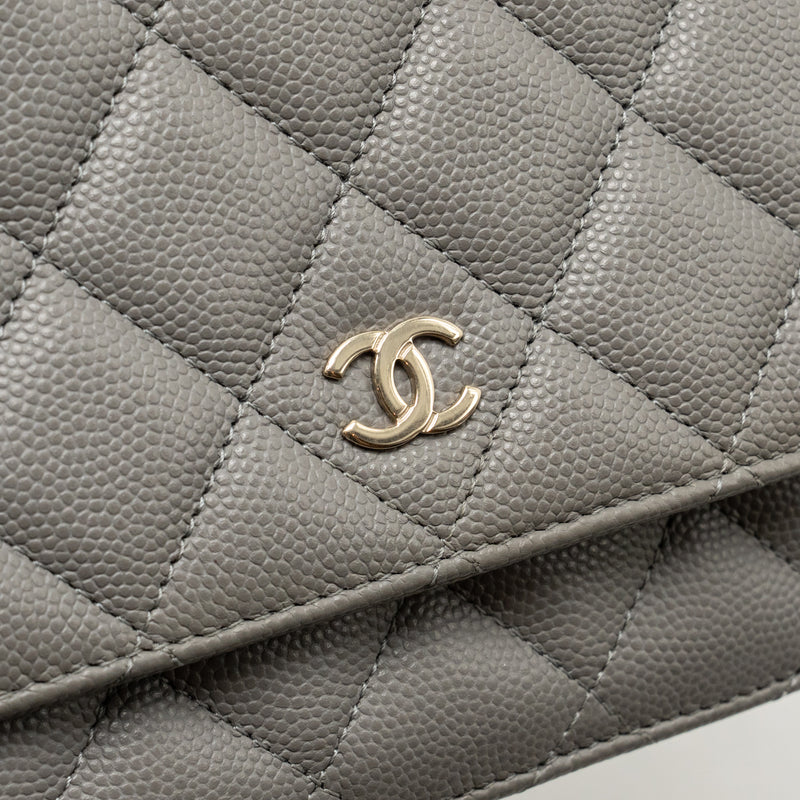 Chanel Classic Wallet on Chain Caviar Grey LGHW (Microchip)