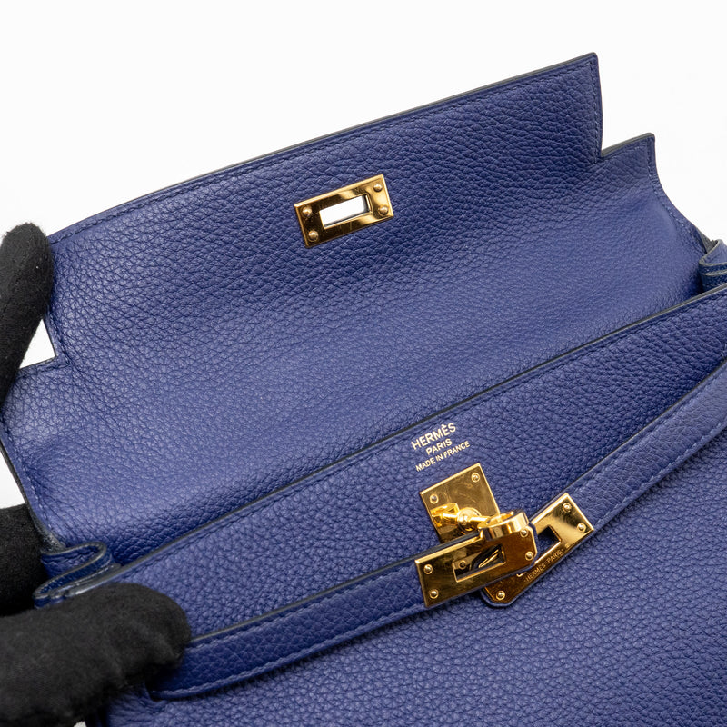 Hermes Kelly 25 Togo Blue GHW Stamp C