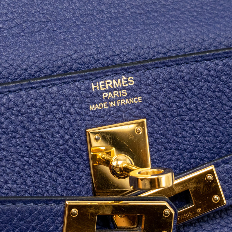 Hermes Kelly 25 Togo Blue GHW Stamp C