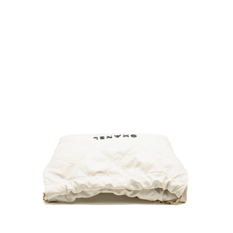 Chanel Small 22 Bag with Black Letter Logo Calfskin White GHW (Microch