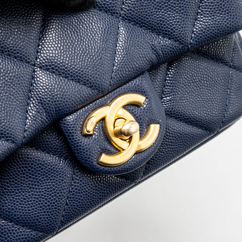 Chanel 22A Button On Chain Mini Square Flap Bag Caviar Navy GHW (Microchip)