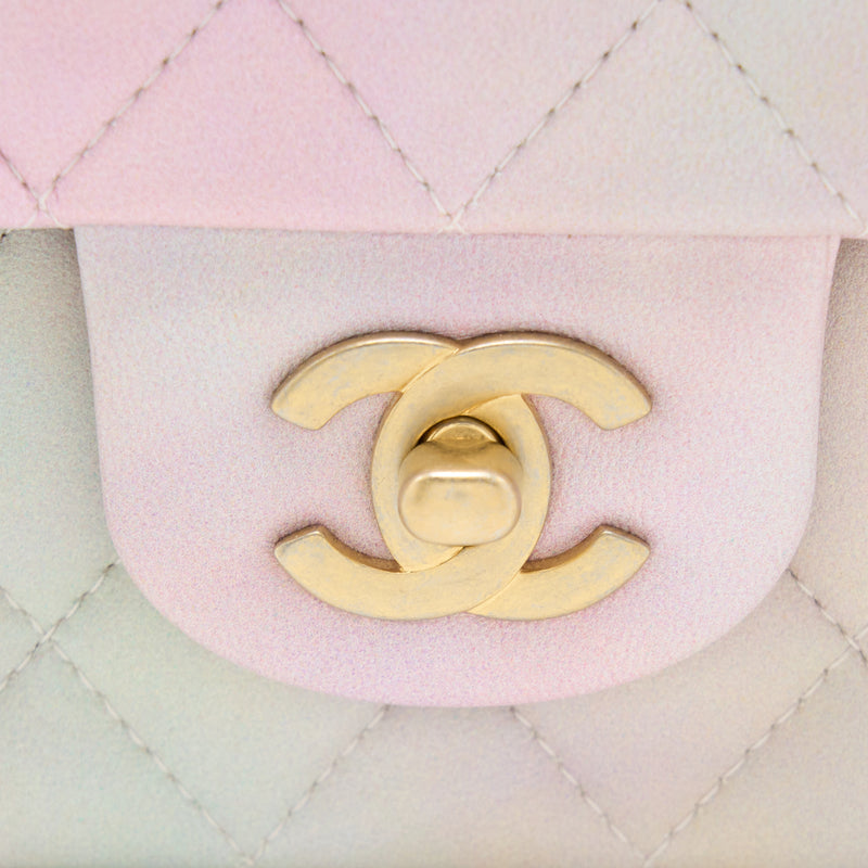 Chanel Rainbow Pastel Quilted Lambskin Top Handle Mini Flap Bag