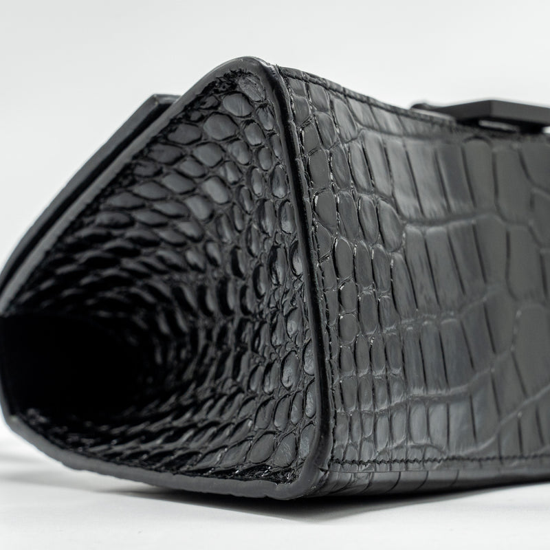 Balenciaga Hourglass S Croc-Embossed Calfskin So Black