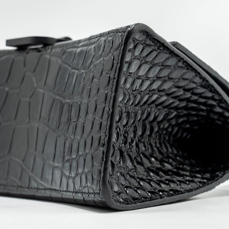 Balenciaga Hourglass S Croc-Embossed Calfskin So Black