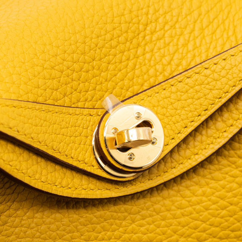 Hermes mini lindy clemence jaune amber GHW stamp D