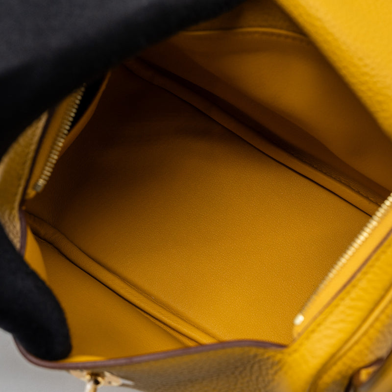 Hermes mini lindy clemence jaune amber GHW stamp D
