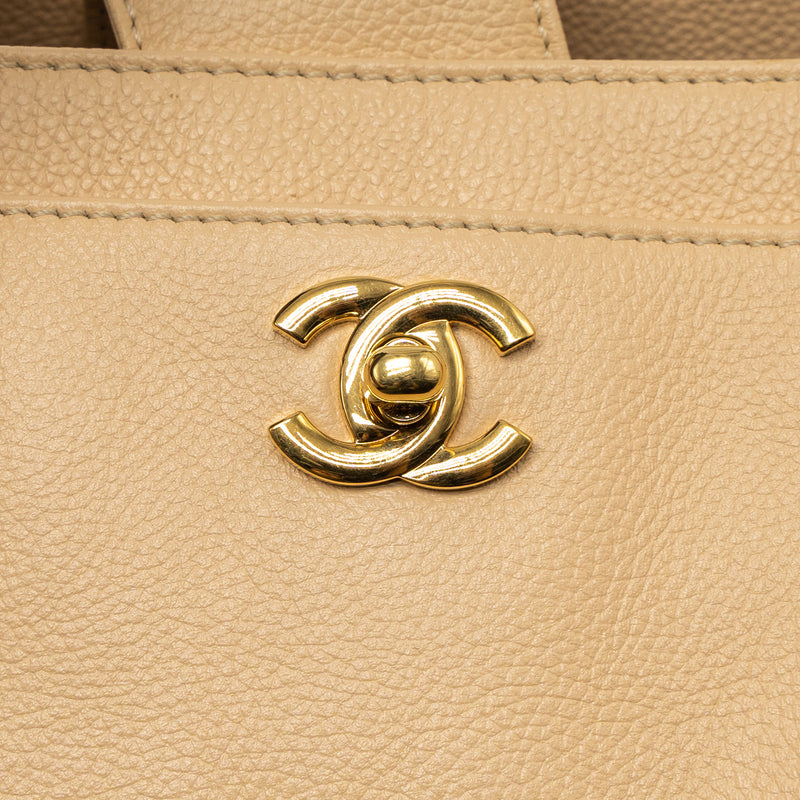 Chanel Cerf Tote Bag Grained Calfskin Beige GHW